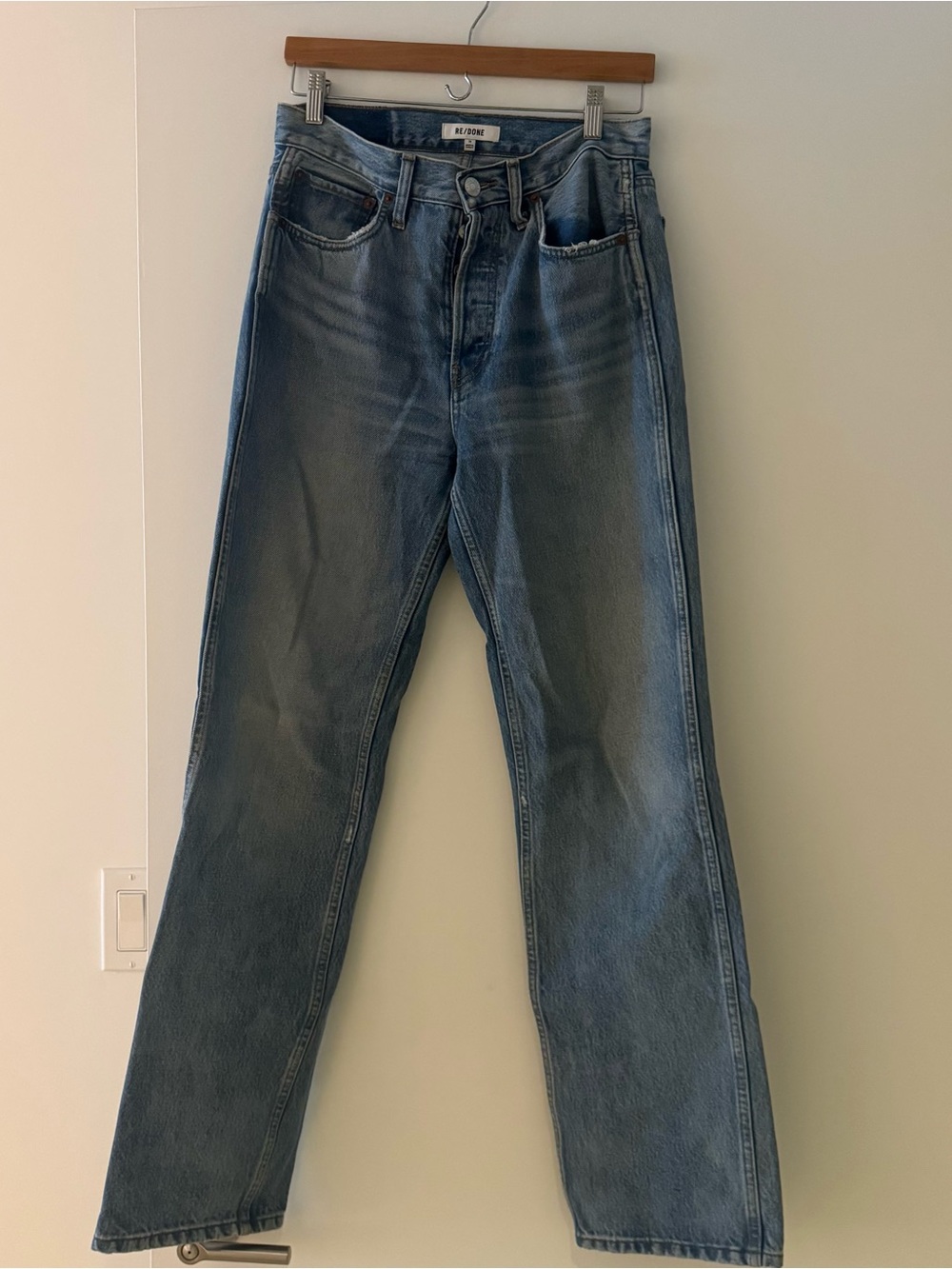 Re/Done High-Rise Straight Leg Jeans in Light Blue - Picture 3 of 7